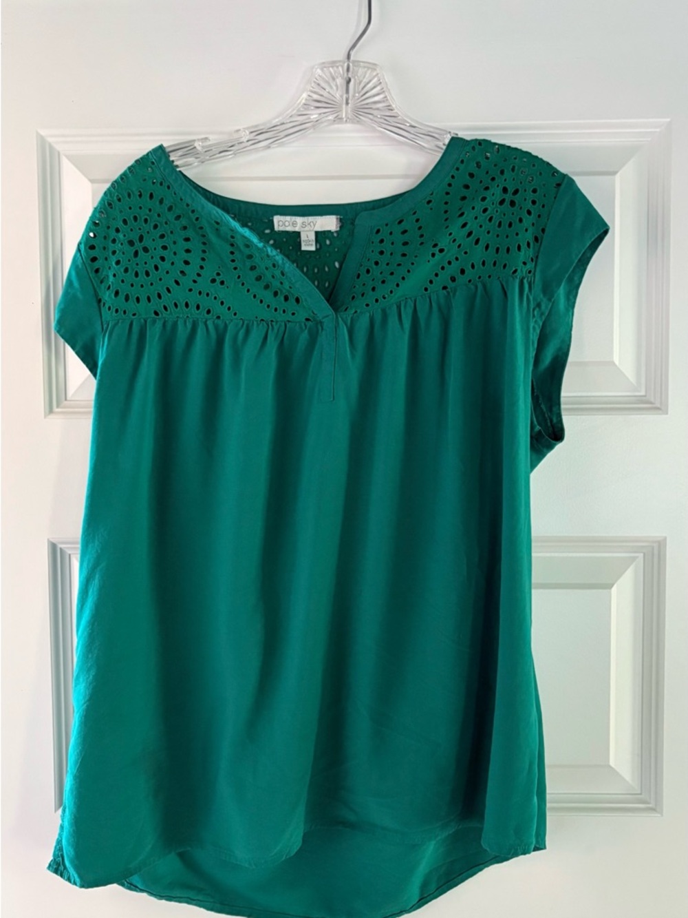 Eyelet Yoke Cap-Sleeve Blouse in Teal by P.S. (Made for Target)